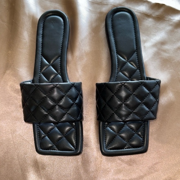 Pazzle Boho Quilted Black Slide Sandals Sz 9 Coquette Girly - Picture 9 of 9